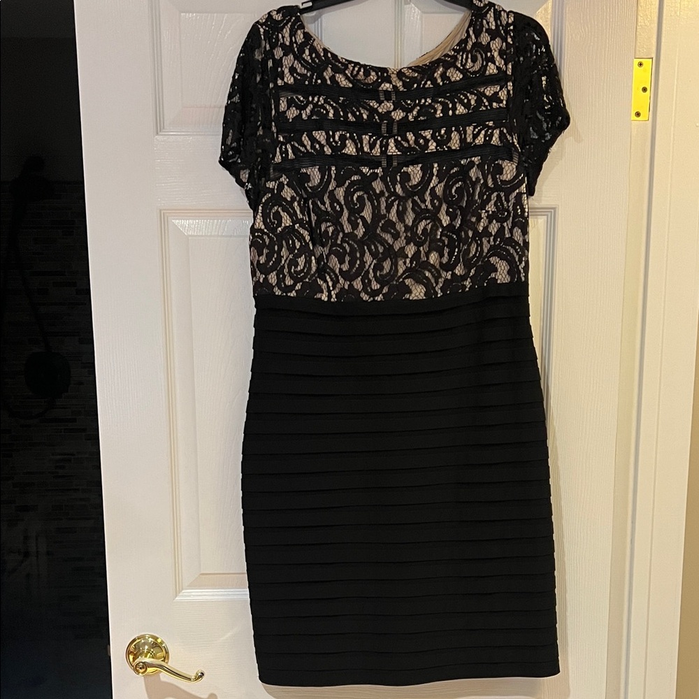 Adrianna Papell Black Lace Dress with Champagne Lining
